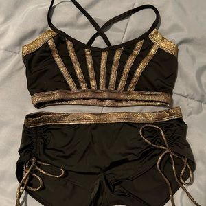 Black and Gold dance pole dance outfit size S/M BodyZone 2 pieces